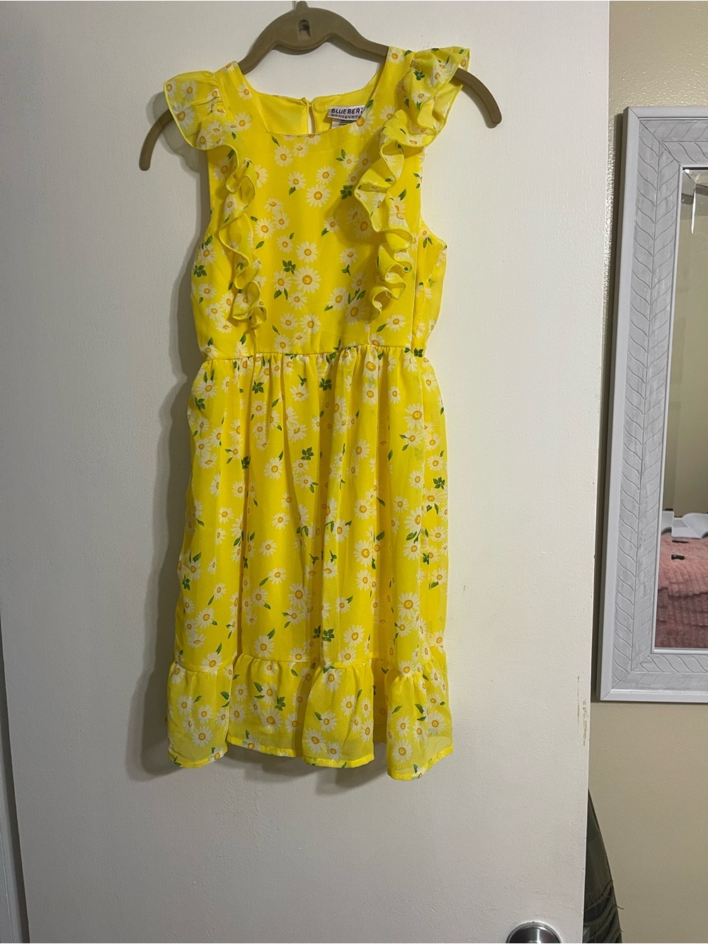 Blueberi Boulevard Yellow Floral Ruffle Dress for Kids